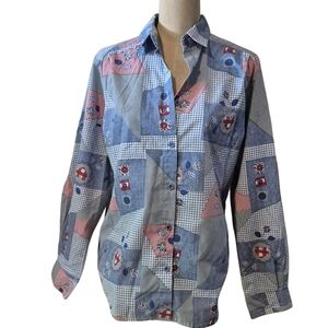 Vintage 70s Patchwork Button-Up Shirt Womens Medium
